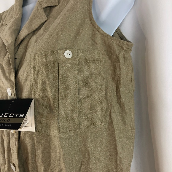 Objects Gold textured Silk button front collared sleeveless shirt pockets NWT S - Picture 10 of 15